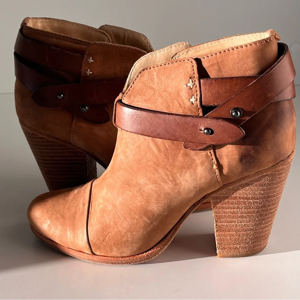 Rag & Bone Harrow Ankle Boots Camel Suede Nubuck Leather Size 7/37 Bohemian Moto